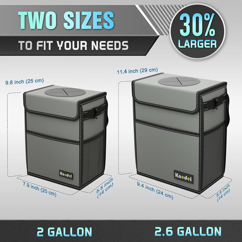 K KNODEL Car Trash Can, Waterproof Car Garbage Can, Car Trash Bag with Lid, Leak-Proof Car Trash Bin, Car Trash Hanging (Large, Gray) | Amazon (US)