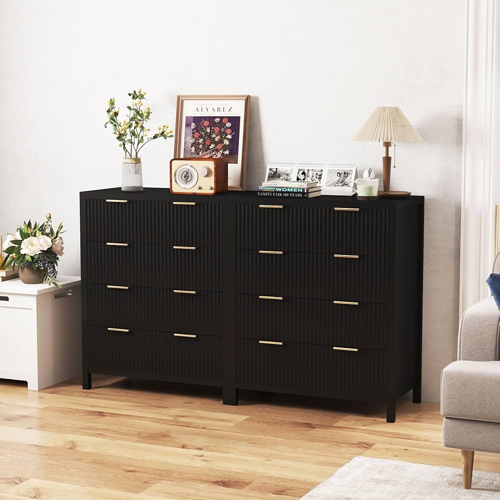 4 Drawer Double Dressers for Bedroom, Modern Wide Chest of Drawers with Waveform Fluted Panel Des... | Amazon (US)