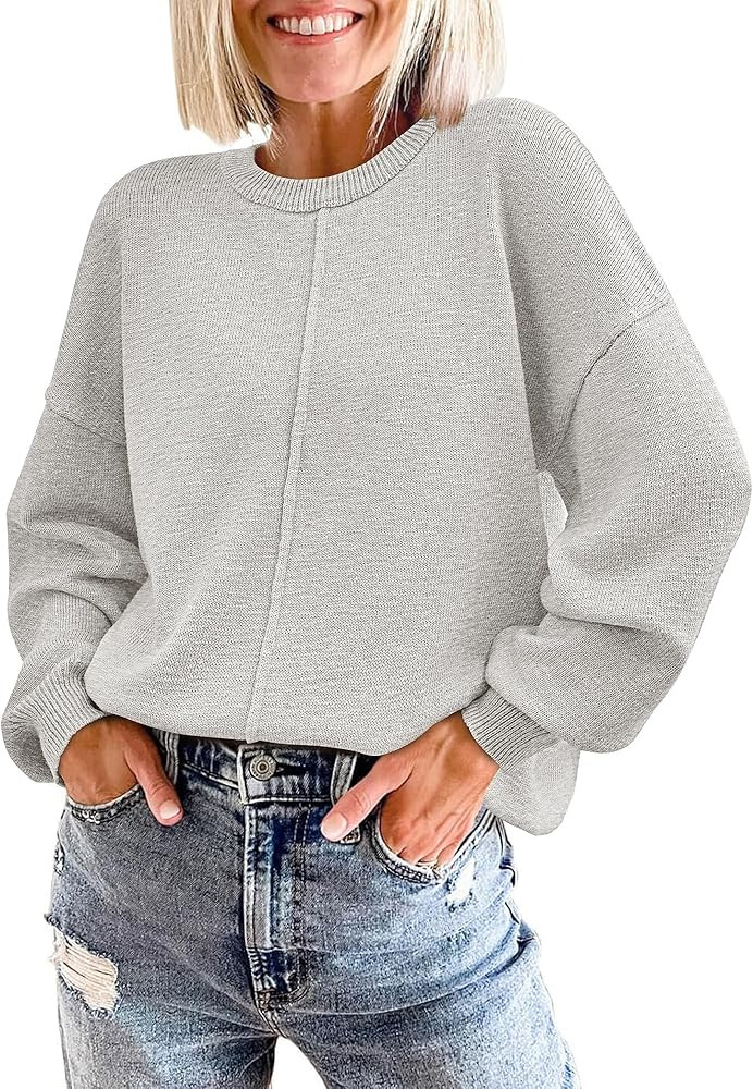 BTFBM Women's Loose Pullover Sweaters 2024 Fall Winter Clothes Crew Neck Slouchy Long Sleeve Casu... | Amazon (US)