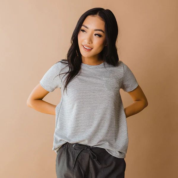 Basic Tee, Grey Micro Stripe | Albion Fit