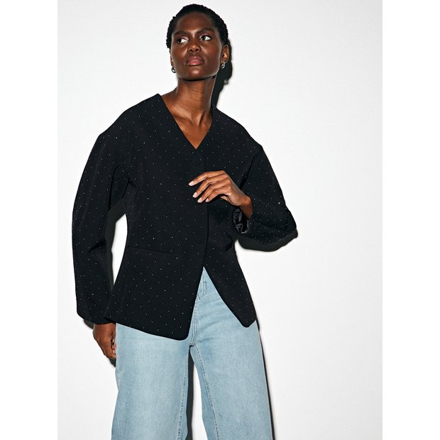 Black Hotfix Embellished Structured Blazer 18 | Tu Clothing