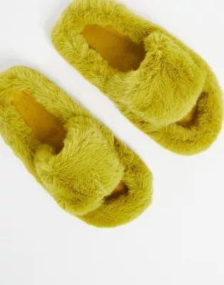 Loungeable bar super fluffy slipper in chartreuse | ASOS (Global)