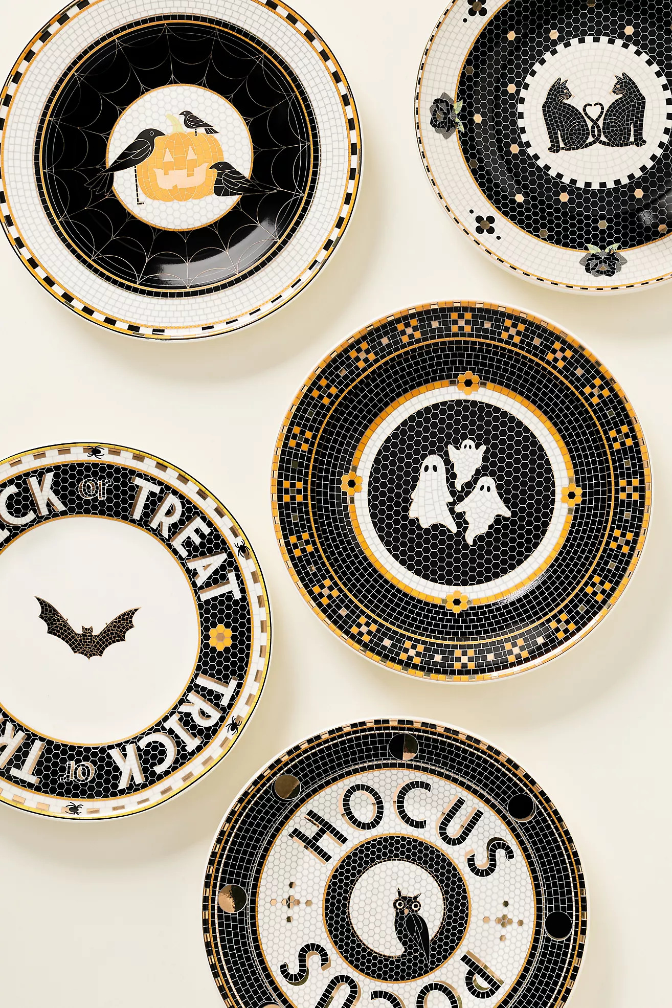 Bistro Tile Stoneware 24k Gold Accent Halloween Dessert Plate | Anthropologie (US)