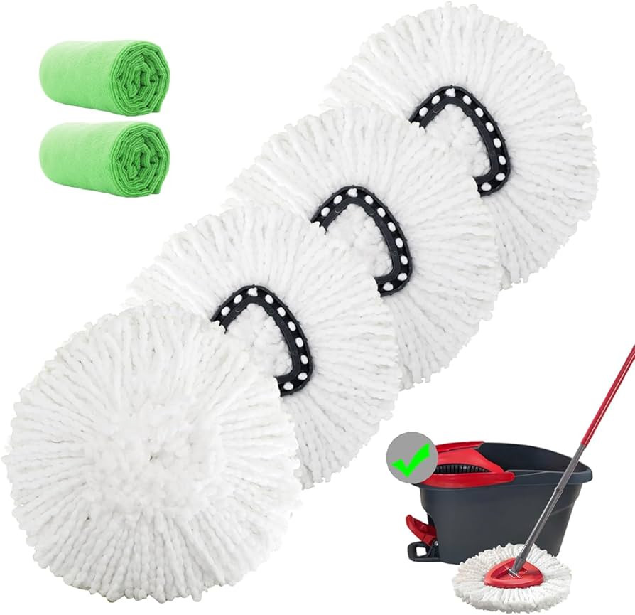 4 Pack Spin Mop Replacement Heads Microfiber Mop Refills Replace Heads Safe for All Hard-surfaced... | Amazon (US)