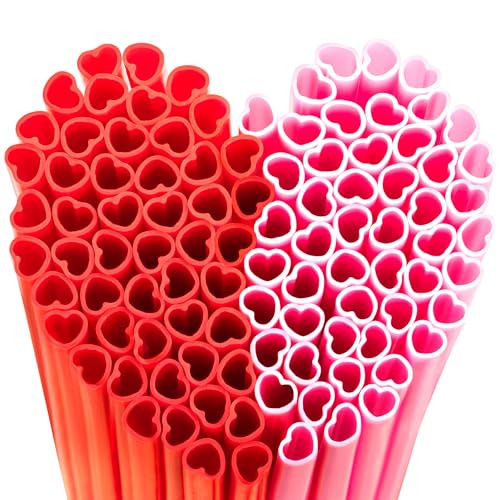 100 Pcs Red & Pink Heart Shaped Disposable Straws, Individually Wrapped Cute Plastic Drinking Straws for Valentine’s & Galentine’s Day,Cocktail Parties, Bridal Shower, Wedding & Birthday Decor | Amazon (US)