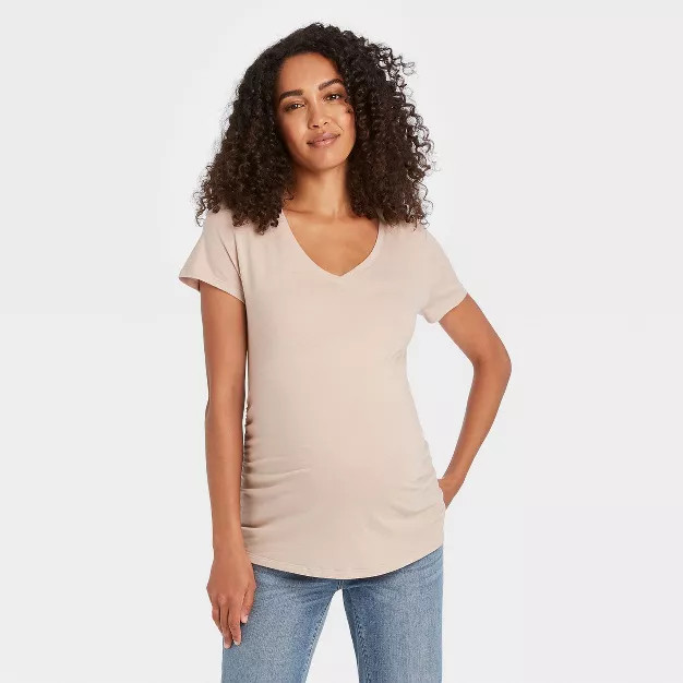 Short Sleeve V-Neck Side Shirred Maternity T-Shirt - Isabel Maternity by Ingrid & Isabel™ | Target