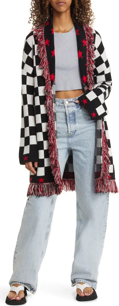 Legend Luxe Fringe Checkered Cardigan | Nordstrom