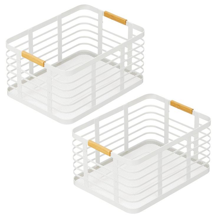 mDesign Rustic Metal Large Food Storage Bin Basket, 2 Pack, Matte White/Natural | Target