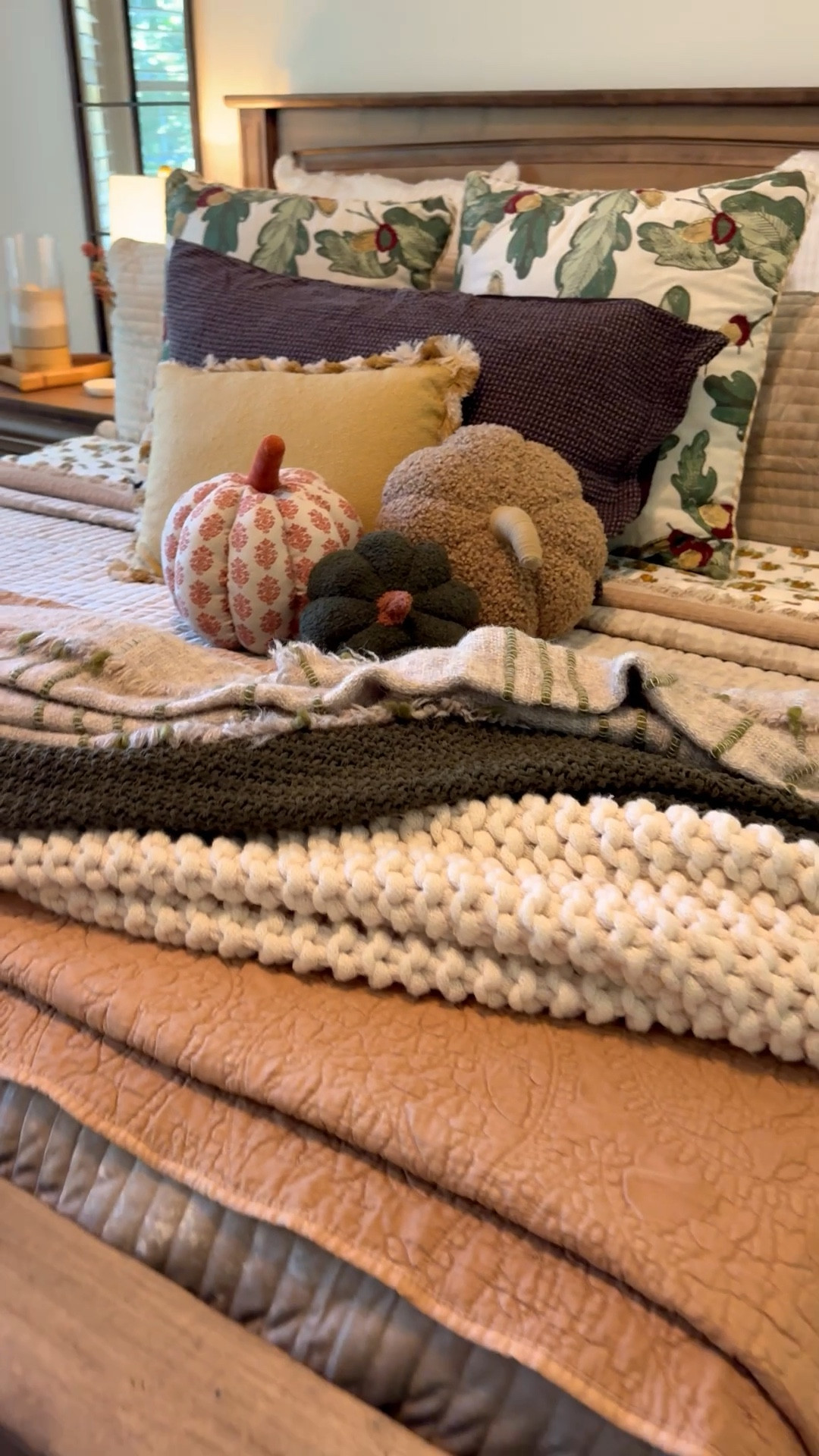 🍁🍂🍃 into love with the fall season with some cozy fall autumn vibes. All the colors of the seasons and textures of coziness wrapped up in one. Velvet bedspread pulls this richness of fall together. Pumpkins and acorn pillows add the perfect fall touch. So inviting with the throws on the end to pull up for the perfect cat nap 🤎🍂🍁

Bedding is fall decor 

#LTKSeasonal #LTKOver40 #LTKHome