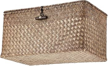 Hipiwe Wicker Shelf Baskets Bin with Lid, Handwoven Seagrass Basket Storage Bins Rectangular Hous... | Amazon (US)