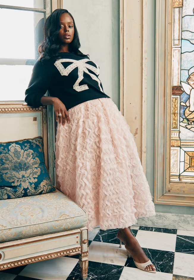 Textured Ruffle Maxi Full Skirt | Eloquii