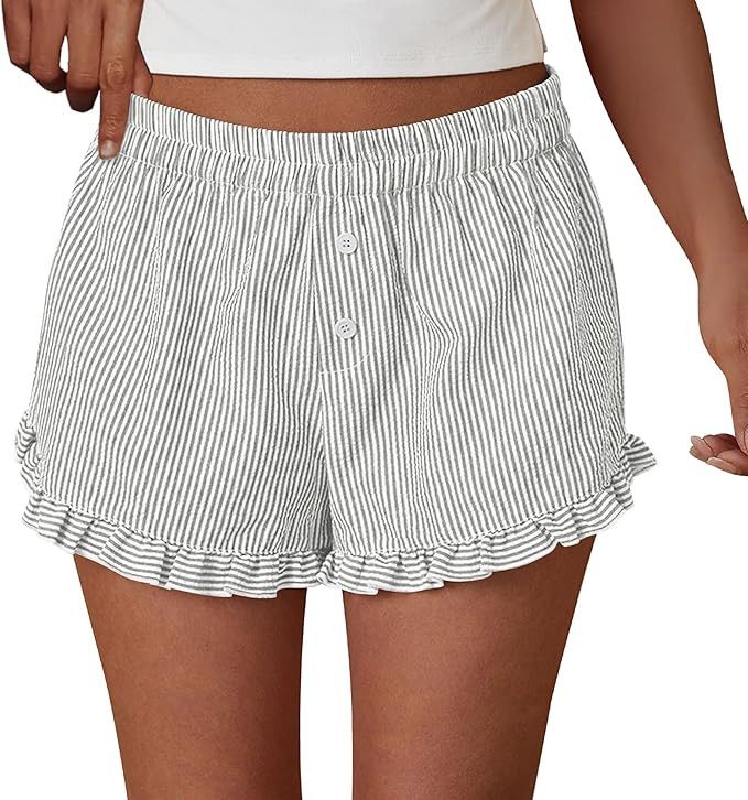 PRETTYGARDEN Womens Boxer Shorts Y2K Ruffle Pajama 2026 Summer Spring Lounge Sleep Striped Casual... | Amazon (US)