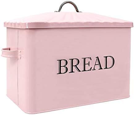Jolitac Metal Bread Box - Kitchen Countertop Pink Bread Storage Bin with Lid and hands, Large Cap... | Amazon (US)