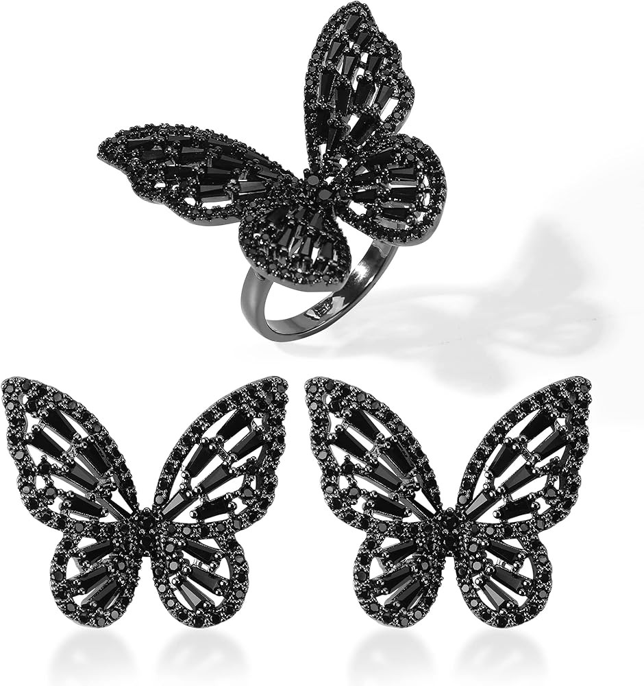 Women's Jewelry Sets Crystal Butterfly Earrings Necklaces for Women Cubic Zirconia White Gold But... | Amazon (US)