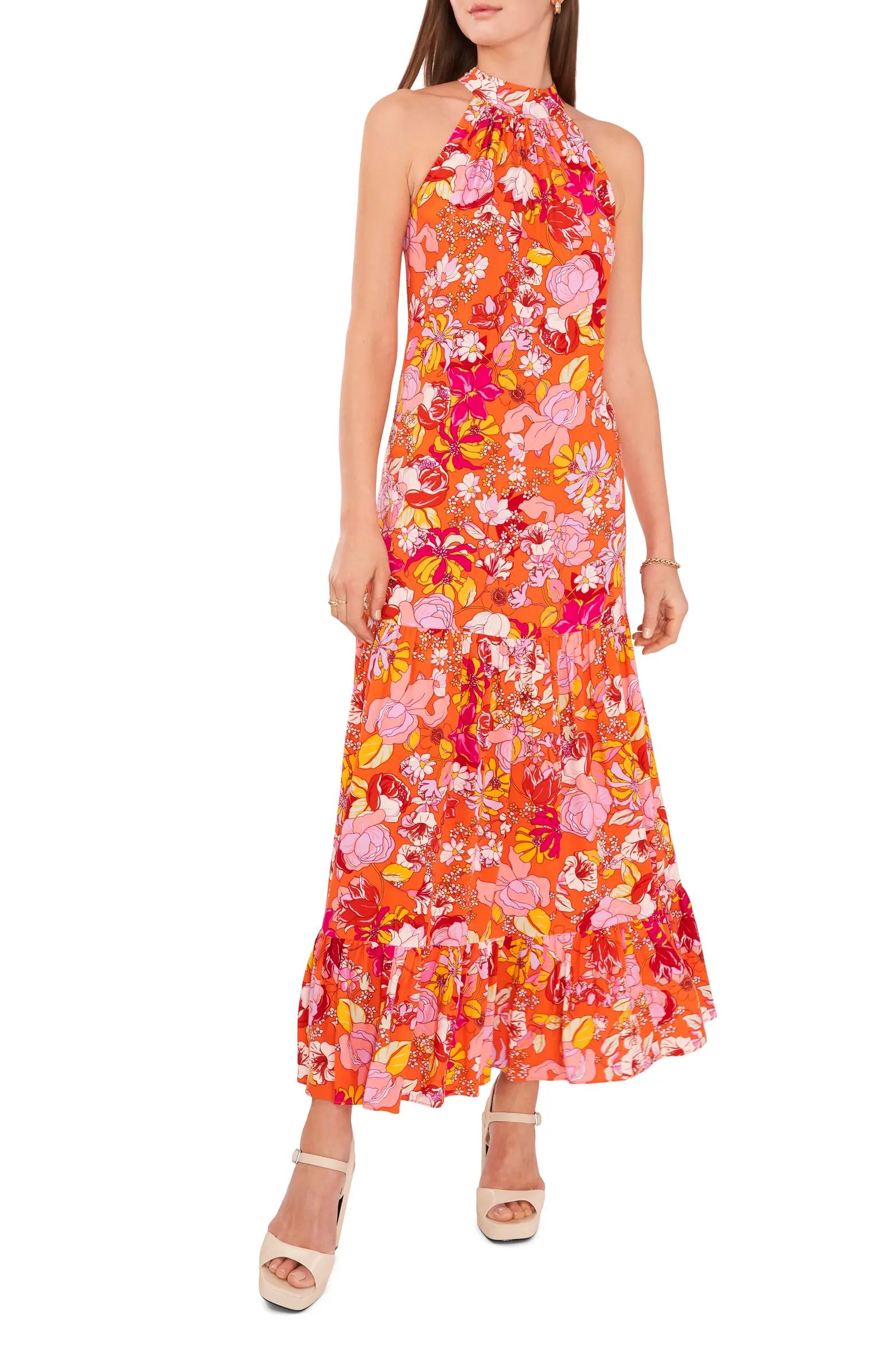 Tiered Floral Halter Neck Maxi Dress | Nordstrom