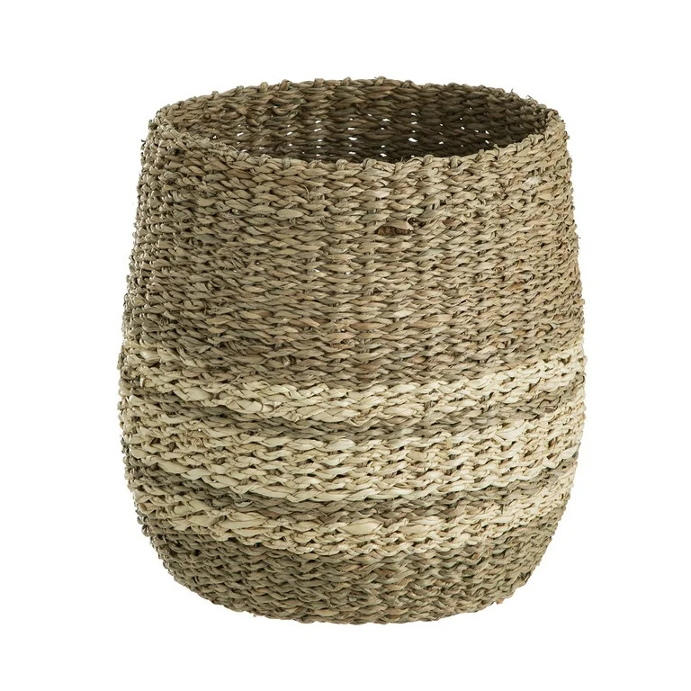 Mainstays Natural Seagrass & Palm Leaf Decorative Storage Basket, 9.8"D x 9.8"H, Tan - Walmart.co... | Walmart (US)