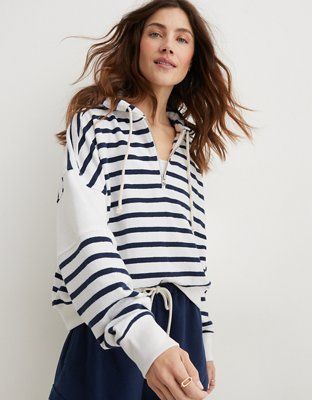 Aerie Restart Quarter Zip Cropped Hoodie | American Eagle Outfitters (US & CA)