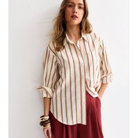 Women's Cream Striped Cotton Long Sleeve Shirt New Look | New Look (UK)