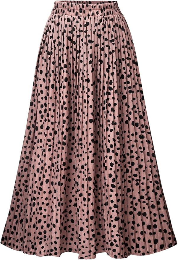 Basoteeuo Womens Skirt Leopard Print Midi Long Shirring Pleated Skirts High Waisted A Line Skirts | Amazon (US)