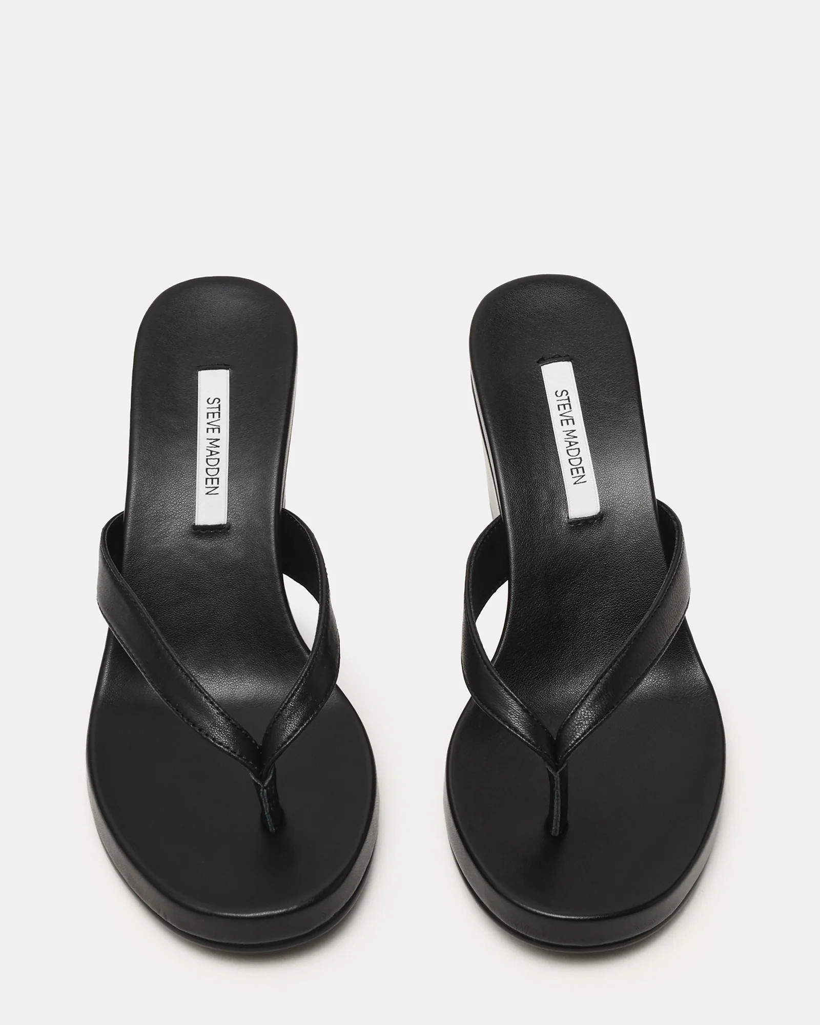 PLAYING Black Leather Thong Wedge Women's Sandal | Steve Madden (US)
