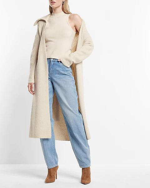 Ribbed Collared Belted Duster Cardigan | Express