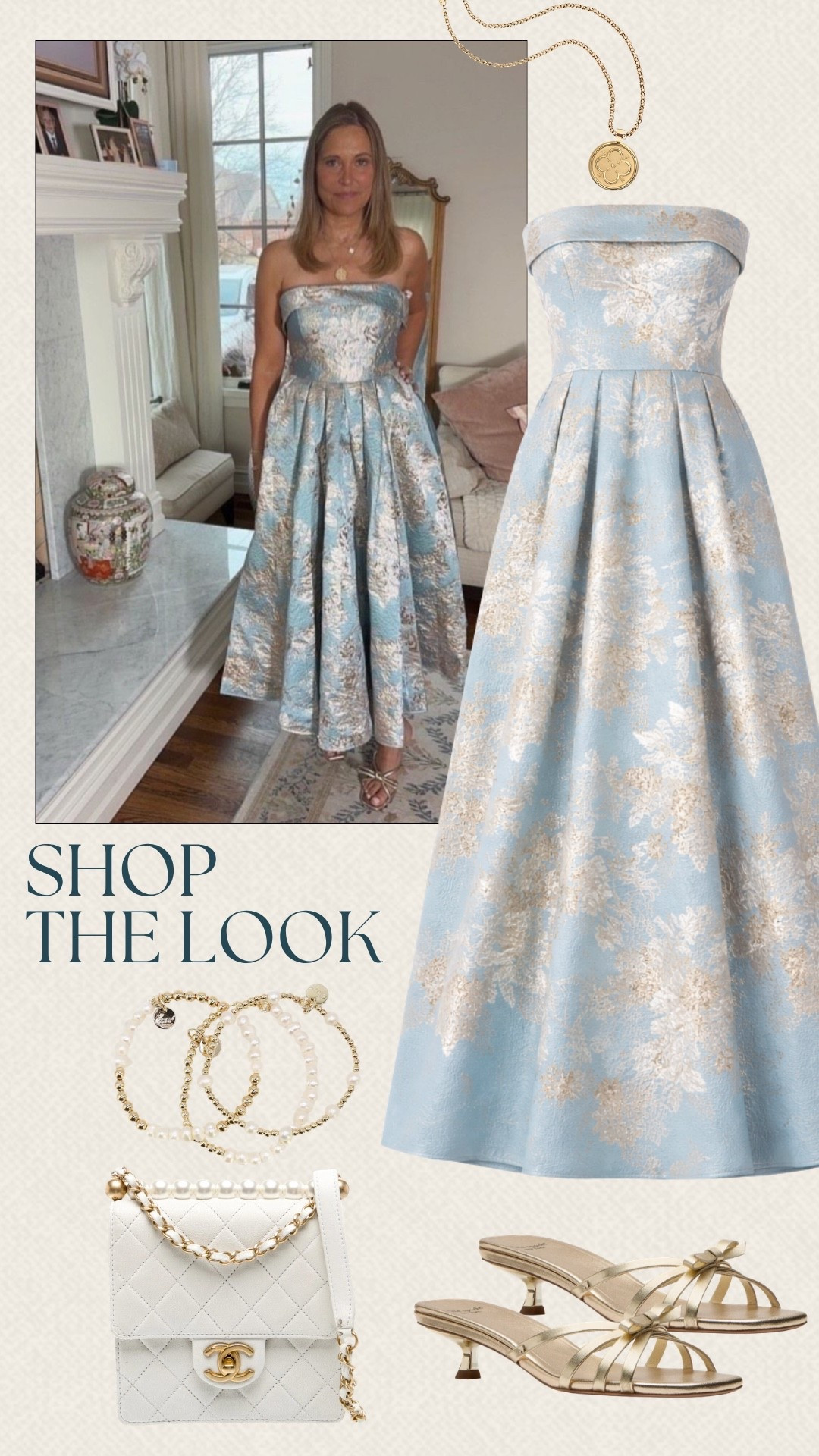 This blue metallic dress is so flattering while being classic! We styled it with simple gold and white jewelry to pull everything together! This would be perfect for a date night out or formal event!

#LTKMidsize #LTKSeasonal #LTKOver40