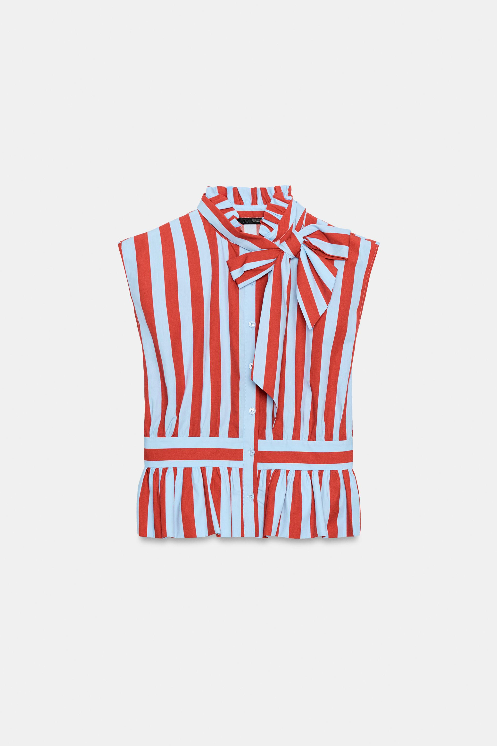 STRIPED KNOTTED SLEEVELESS SHIRT | Zara US