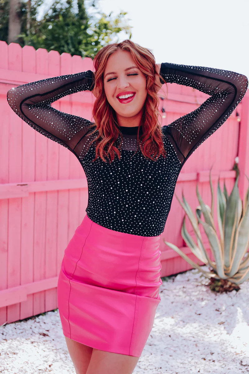 Leave A Little Sparkle Mesh Bodysuit - Black | Whiskey Darling Boutique