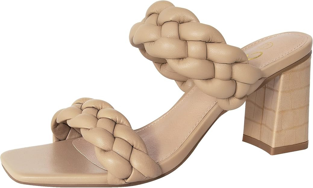 Athlefit Women's Braided Heeled Sandals Summer Square Open Toe Chunky Block Heels | Amazon (US)