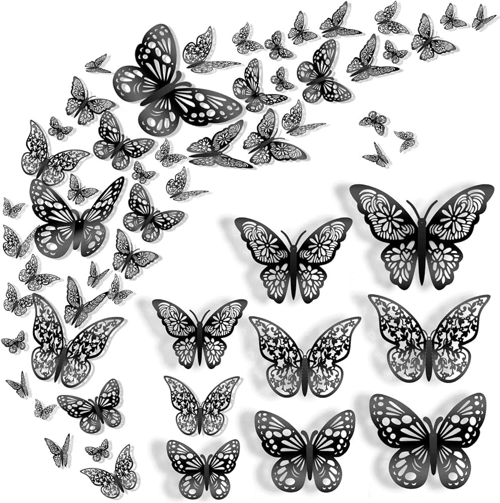 Nelotaor 72 Pcs Butterfly Wall Decor, 3 Styles 3 Sizes 3D Butterfly, Black Butterfly, Wedding Dec... | Amazon (CA)