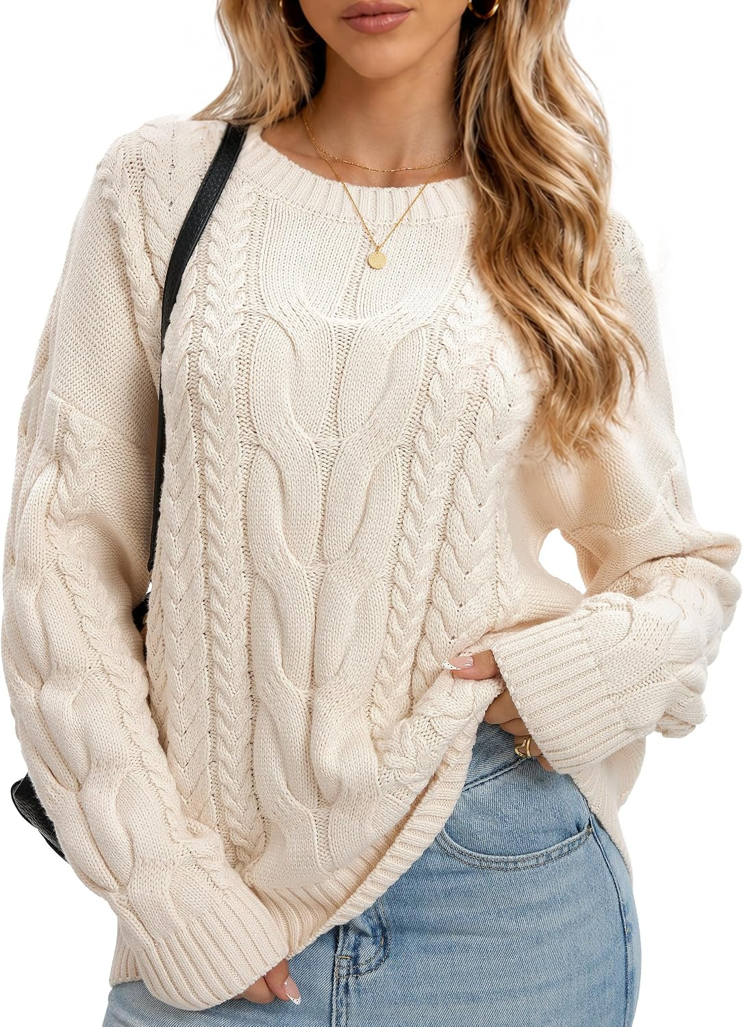 Sofier Women's Sweater Cable Knit Long Sleeve Fall Outfit Cotton Blend | Amazon (US)
