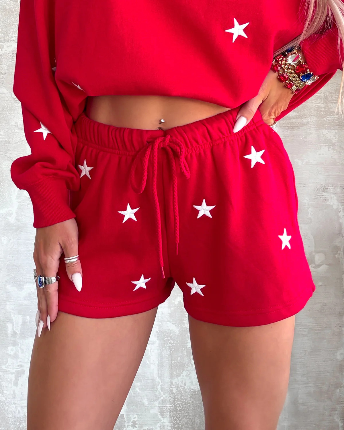 Stars Align Fleece Shorts - Red | Bar T Boutique