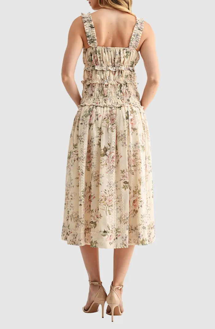 Floral Print Ruched Midi Dress | Nordstrom