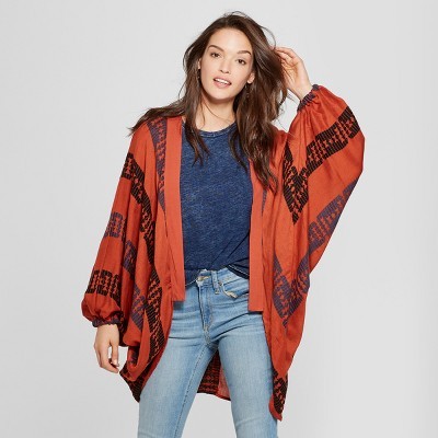 Women's Woven Patterned Cocoon Cardigan - Universal Thread™ Rust | Target