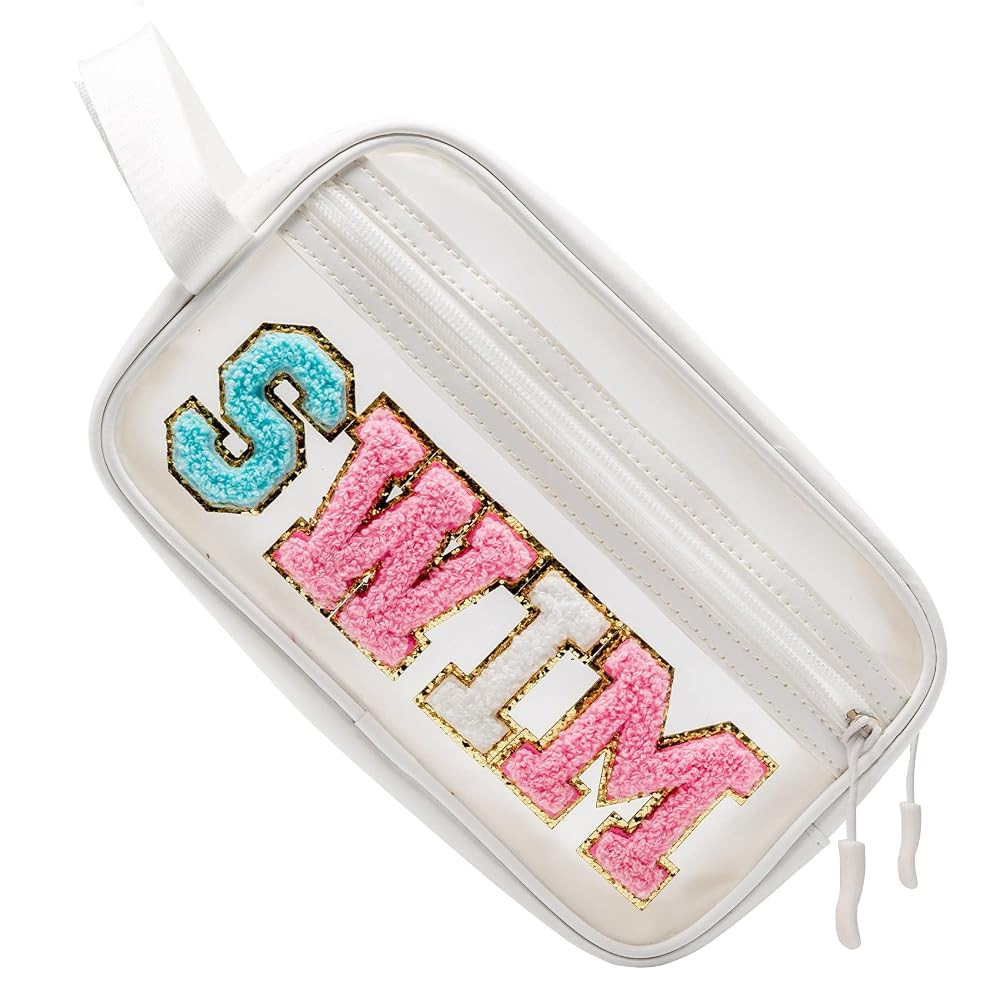 COSHAYSOO Clear SWIM Makeup Bag with Preppy Letter Patch Beach Pool Travel Essential Gifts for Wo... | Amazon (US)