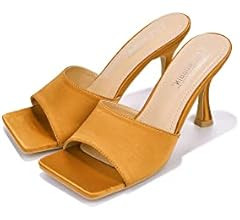 Cape Robbin Four Square Sexy High Heels for Women, Faux Satin Square Open Toe Shoes Heels | Amazon (US)