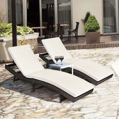 Costway 2PCS  Patio Rattan Folding Lounge Chair Chaise Adjustable White Cushion | Target