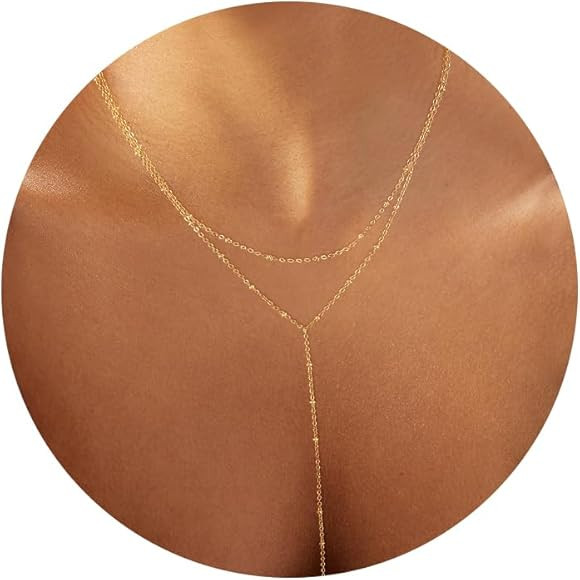 Foxgirl Lariat Gold Necklace for Women, Dainty Long Necklace 14k Gold Plated/Silver Y-Shaped Pend... | Amazon (US)