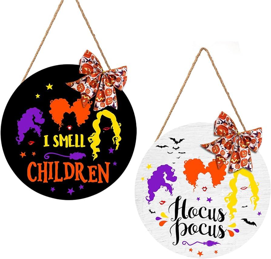 Halloween Hocus Pocus Door Sign, Halloween I Smell Children Hanging Sign for Indoor Outdoor Wall ... | Amazon (US)