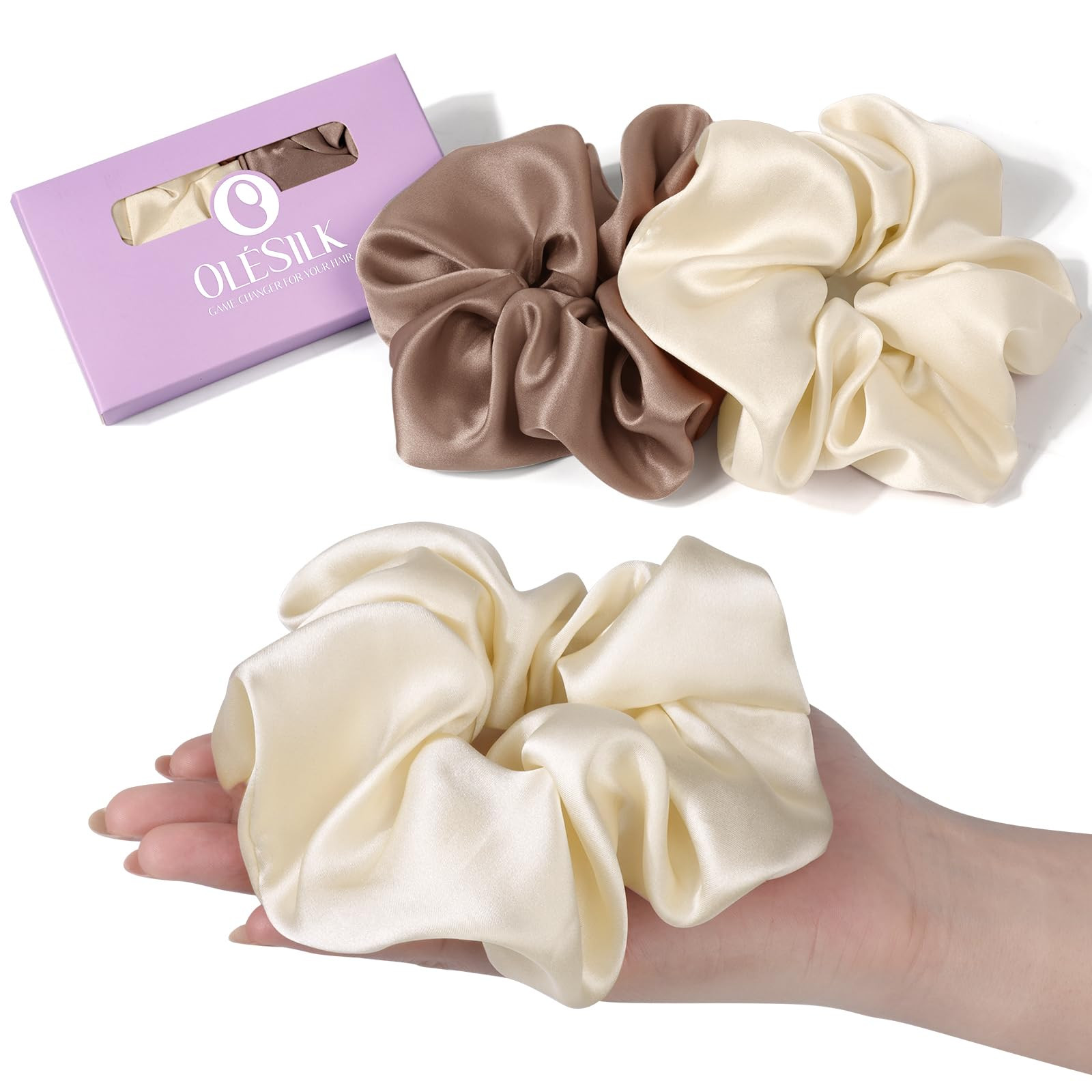 OLESILK Silk Scrunchies Oversized 100% Mulberry: Large for Long Thick Hair, Soft and Smooth for N... | Amazon (US)