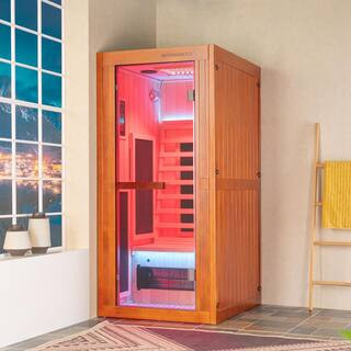 1-Person Indoor Japanese Cedar FAR Infrared Sauna with 7-Carbon Fiber Heaters,Red Light Therapy,Chromotherapy Lighting | The Home Depot