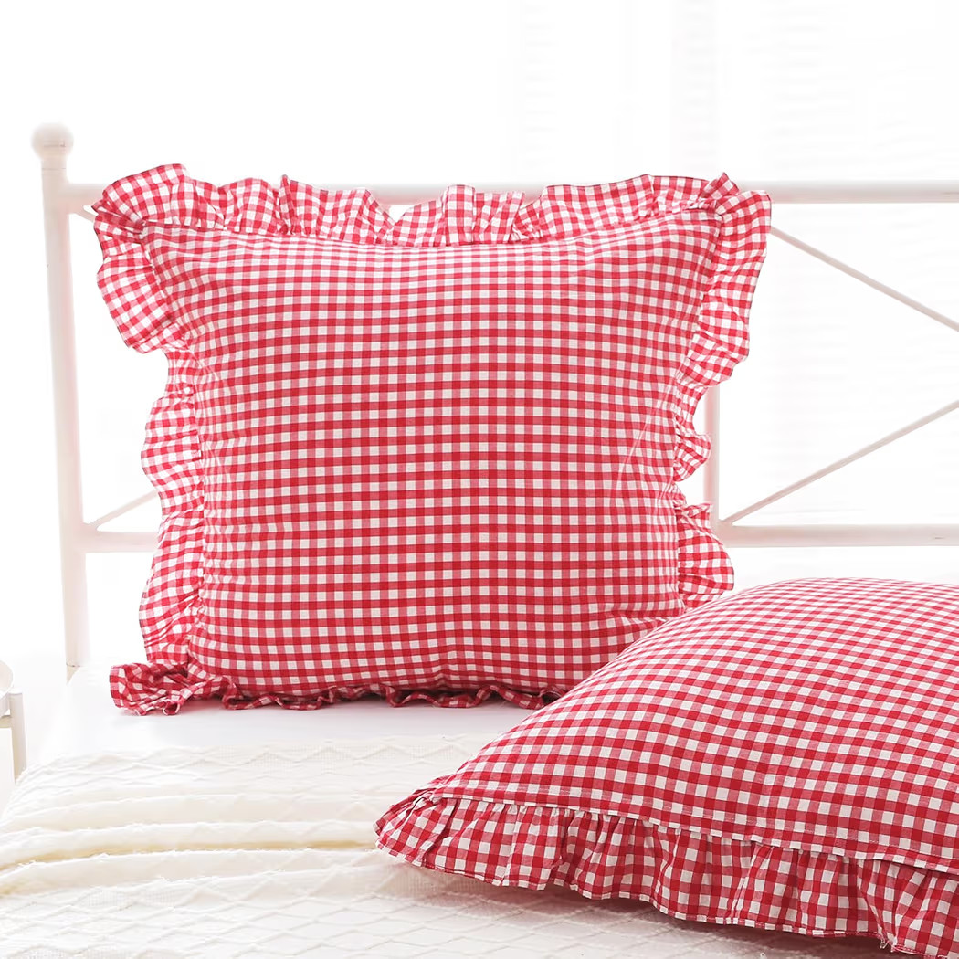 2 Pack Red White Plaid Ruffle Gingham Euro Pillow Sham Coverss, 100% Washed Cotton Buffalo Checke... | Amazon (US)