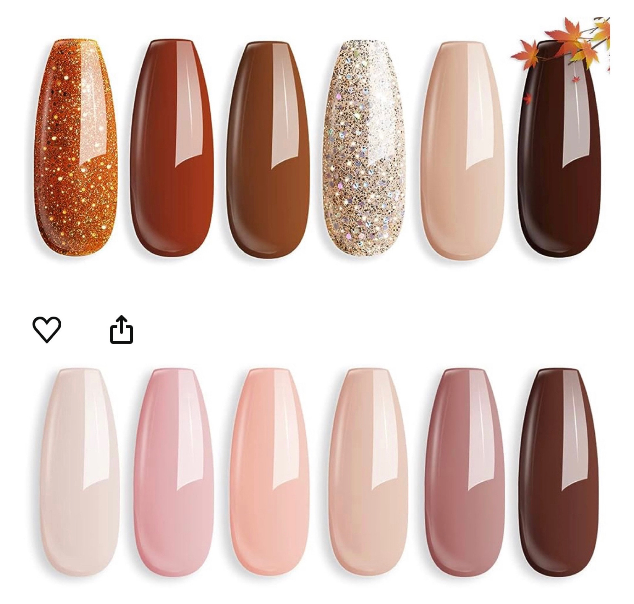 2 fall gel nail sets- One has some glitter options, the other more muted tones. I need them both! Works great with home gel nail light kit. #diynails #gelnails #fallgelnailcolors #fallnails #fallgelpolish 

#LTKSeasonal #LTKbeauty #LTKFind