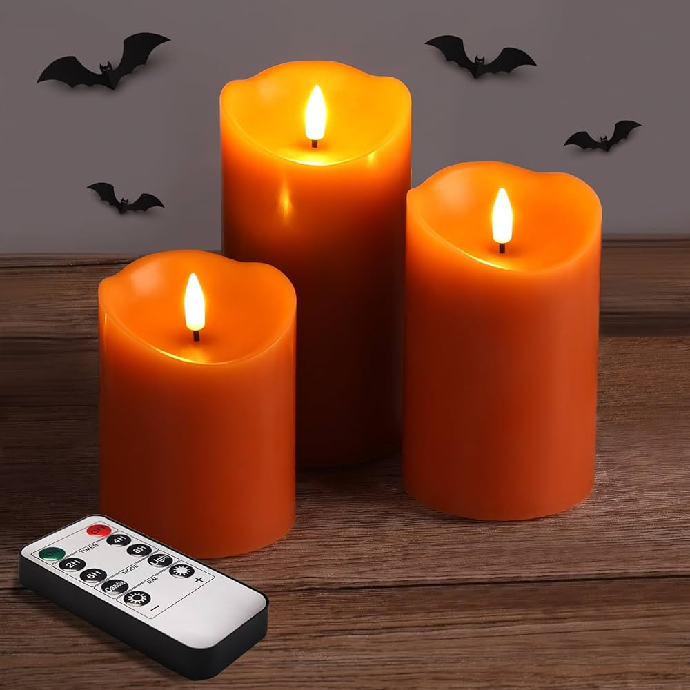 Burnt Orange Flameless Pillar Candles with Remote, Halloween Fall LED Candles Battery Operated, R... | Amazon (US)