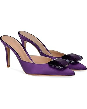 Woman Heeled Mules Rhinestone Pointy Closed Toe Sandals Kitten High Heels Sandals Summer Slip on ... | Amazon (US)