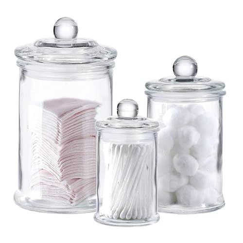 Whole Housewares | Set of 3 Bathroom Canisters - Storage Container Jars - Premium Glass Apothecar... | Amazon (US)