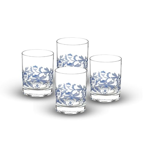 Spode Blue Italian Double Old Fashioned Glasses | Set of 4 | 14-Ounce Capacity | Whiskey Tumblers for Cocktails, Bourbon, Water, and Juice | Handwash Only | Amazon (US)