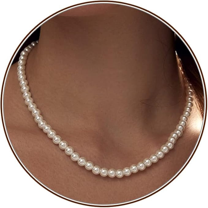 HERIER Pearl Necklace for Women 14K Gold Plated Dainty Small Pearl Choker Necklaces Adjustable Ch... | Amazon (US)