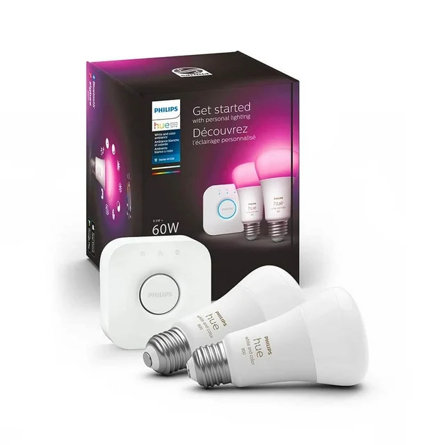 Philips Hue A19 Bluetooth 60 Watt Lightbulb Smart LED Starter Kit - White and Color Ambiance, Mul... | Walmart (US)