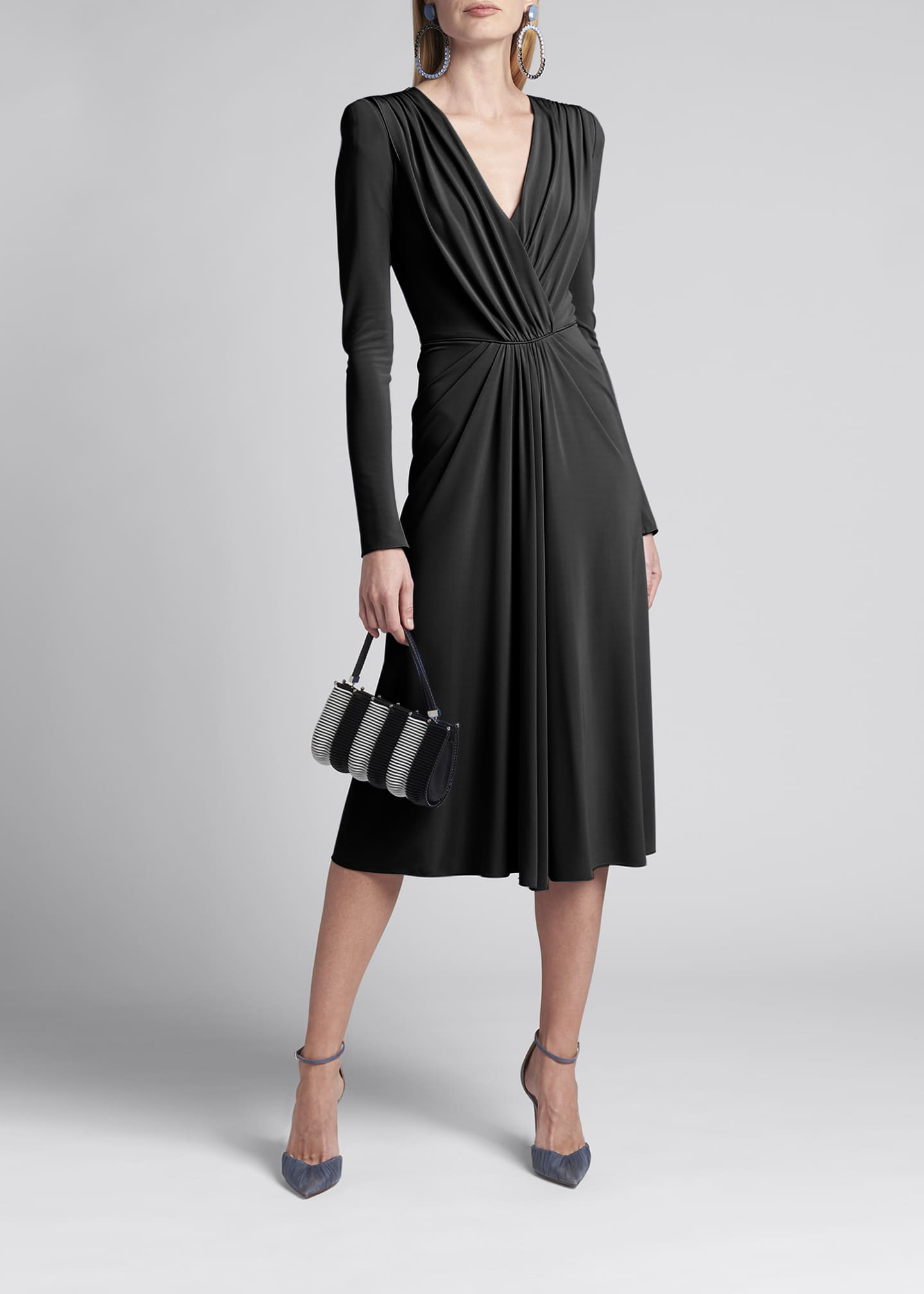 Giorgio Armani Draped Long-Sleeve Jersey Faux-Wrap Dress | Bergdorf Goodman